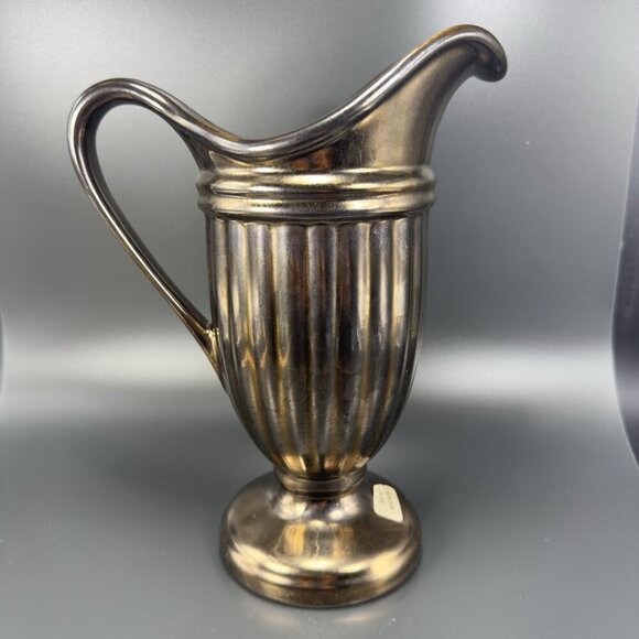 Haeger Art Pottery Bronzed Metallic Glaze Urn Pitcher Footed Vase Vintage - Picture 15 of 16